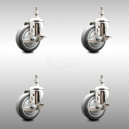 Service Caster 4 Inch 316SS Thermoplastic Rubber Swivel 1/2 Inch Threaded Stem Caster Set Brake SCC-SS316TS20S414-TPRB-TLB-121315-4